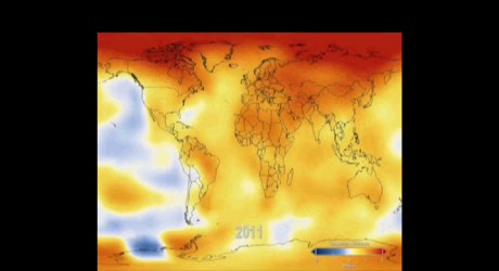 La grafica del dramático calentamiento global de la tierra en video de NASA