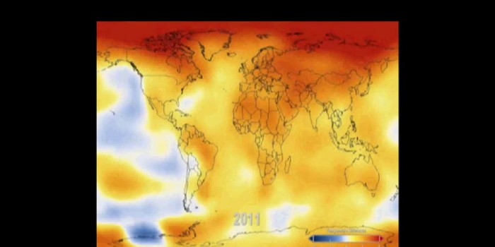 La grafica del dramático calentamiento global de la tierra en video de NASA