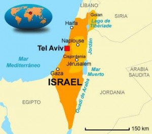En claro los territorios palestinos: Gaza y Cisjordania.